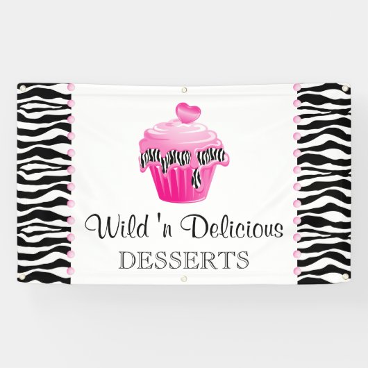 Bäckerei Cupcake Zebra Pink Dots Banner (Horizontal)
