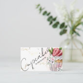 Bäckerei Cupcakes Gold Pink Blütenbraun Visitenkarte (Stehend Vorderseite)