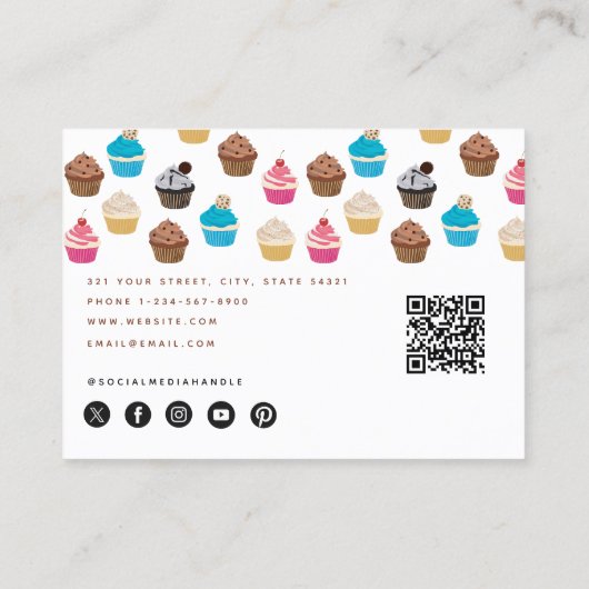 Bäckerei Cupcakes Süßigkeiten Backen QR Code Socia Visitenkarte (Rückseite)