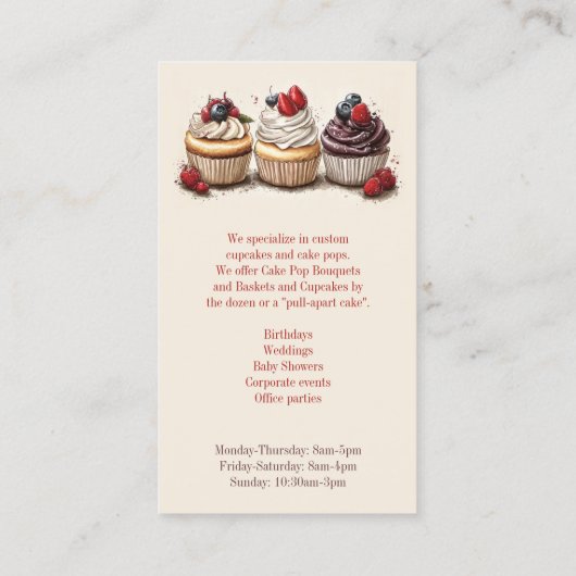 Bäckerei Cupcakes Visitenkarte (Rückseite)