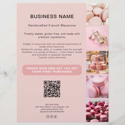 Bäckerei Custom Foto QR Social Media Business Flyer (Vorne)