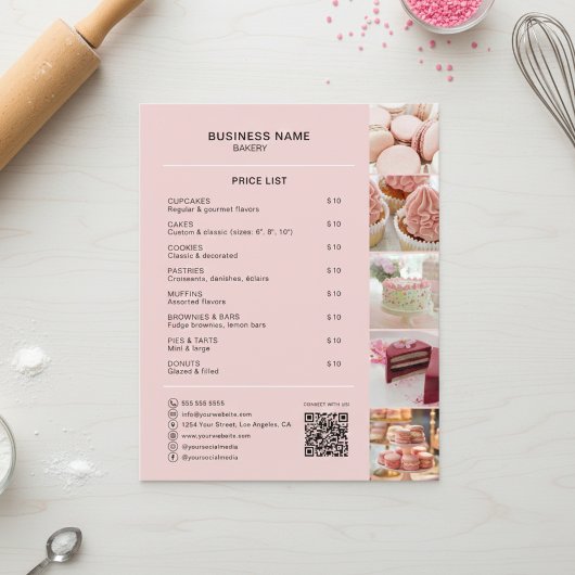 Bäckerei Custom Price List Foto Social Media QR Flyer