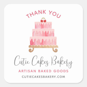 Bäckerei Danke Blush Rosa Torte Dessert Gebäck Quadratischer Aufkleber