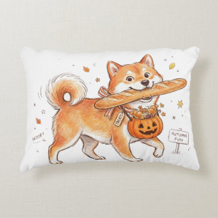 Bäckerei-Dieb Shiba Inu - Süßer Hund trägt Französ Dekokissen