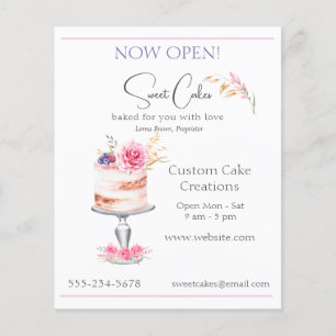 Bäckerei Elegante Watercolor Rosa Kuchen Flyer