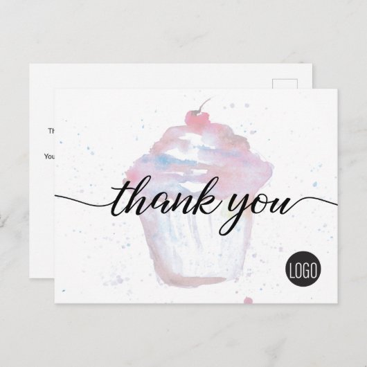 Bäckerei Firmenlogo Aquarell Cupcake Niedlich Postkarte (Vorne/Hinten)