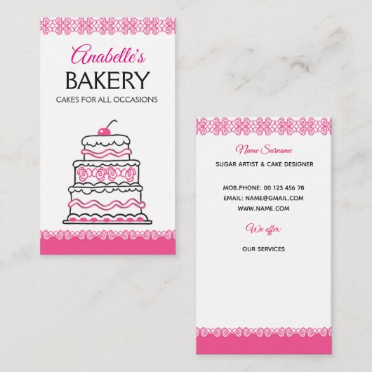 Bäckerei, handgemachte Kuchen, Konditorei Visitenkarte (Vorne/Hinten)