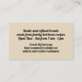 Bäckerei hausgemachte Brot gebacken Visitenkarte (Rückseite)