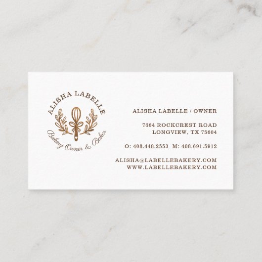 Bäckerei Holzpfeife und Blumenstrauß-Logo Visitenkarte (Rückseite)