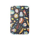 Bäckerei im Retro-Stil, Dots, Blumenelemente. Badematte (Vorderseite Vertikal)