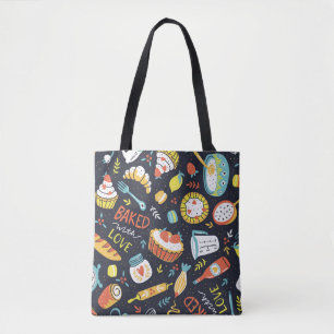 Bäckerei im Retro-Stil, Dots, Blumenelemente. Tasche
