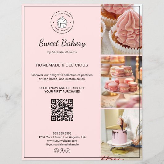 Bäckerei individuelles Logo Foto QR-Code rosa Flye Flyer (Vorne)