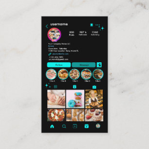Bäckerei Instagram Chef Türkis Gebäck Catering QR Visitenkarte