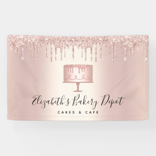 Bäckerei Koch Rose Gold Glitzer Tropfen Script Banner (Horizontal)