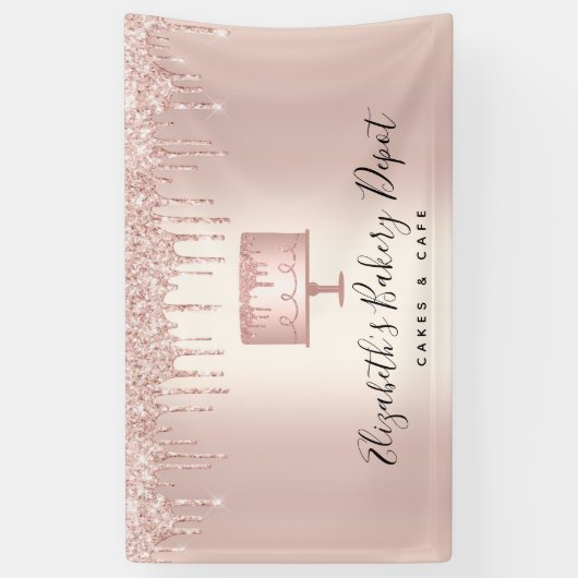 Bäckerei Koch Rose Gold Glitzer Tropfen Script Banner (Vertikal)