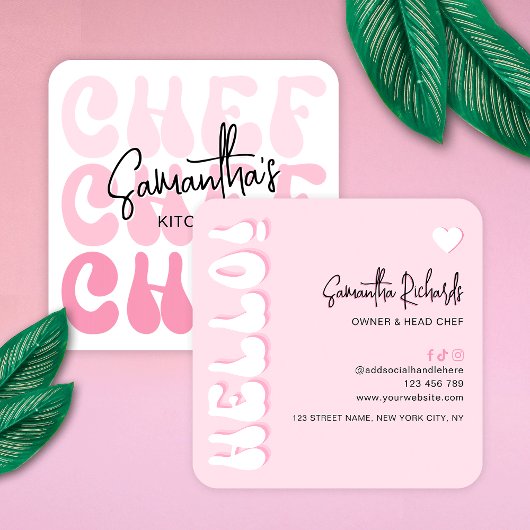 Bäckerei Koch Trendy Retro Pink Girl Catering Quadratische Visitenkarte