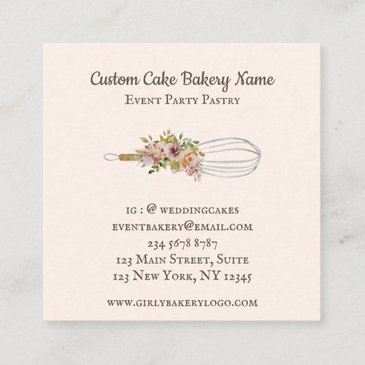 Bäckerei Koch Whisk Blume Quadratische Visitenkarte (Rückseite)