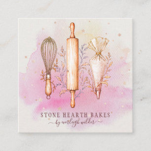 Bäckerei-Konditor-Bäcker-Utensilien Rosa Quadratische Visitenkarte