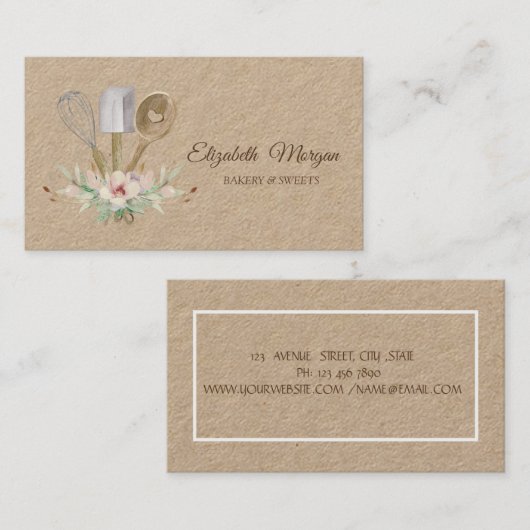 Bäckerei Konditorei Handwerkzeuge Blume Bäckerei Visitenkarte (Vorne/Hinten)