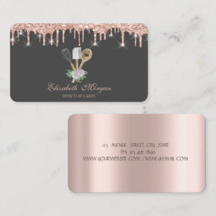 Bäckerei Konditorei Handwerkzeuge Rose Gold Tropfe Visitenkarte