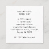 Bäckerei Konditorei Koch Aquarell Blumenkuchen Sq Quadratische Visitenkarte (Rückseite)