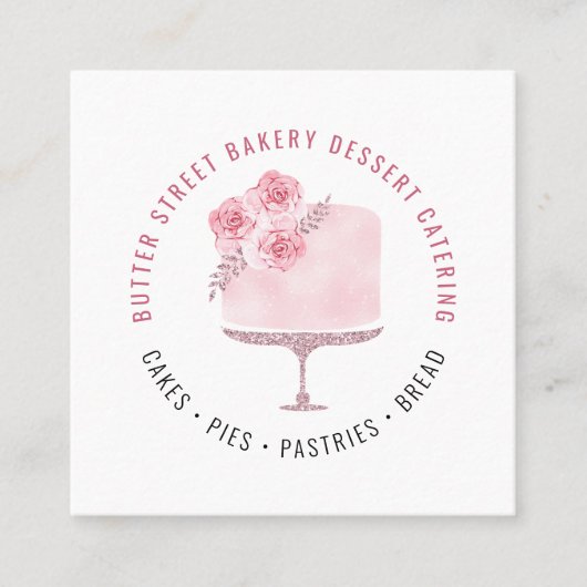 Bäckerei Konditorei Koch Aquarell Blumenkuchen Sq Quadratische Visitenkarte (Vorderseite)