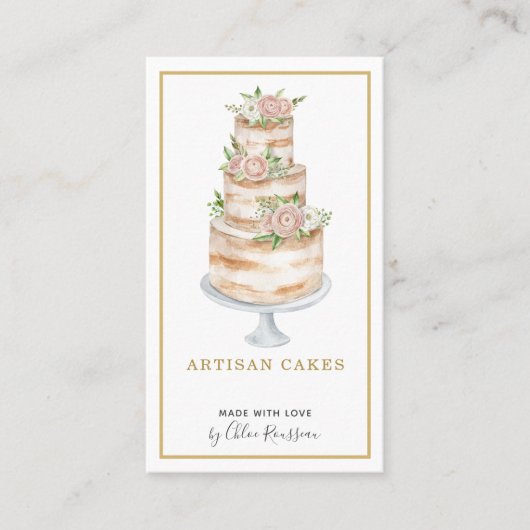 Bäckerei Konditorei Koch Aquarell Rosa Blumenkuche Visitenkarte (Vorderseite)