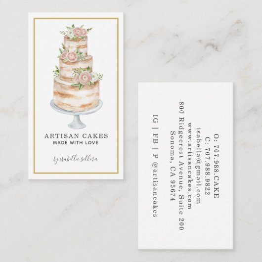 Bäckerei Konditorei Koch Aquarell Rosa Blumenkuche Visitenkarte (Vorne/Hinten)