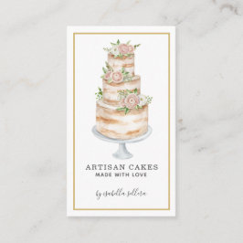 Bäckerei Konditorei Koch Aquarell Rosa Blumenkuche Visitenkarte