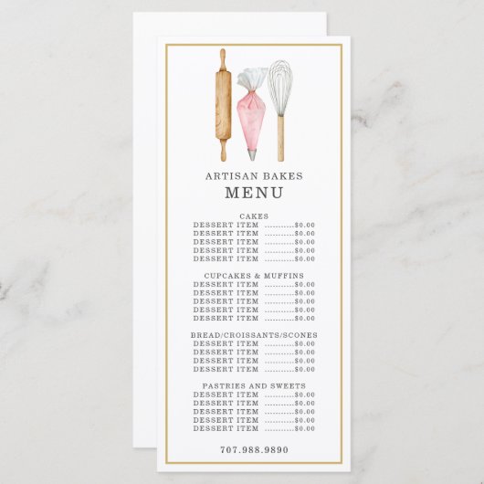 Bäckerei Konditorei Koch Aquarellfarben Backhilfsm Menükarte (Vorne/Hinten)