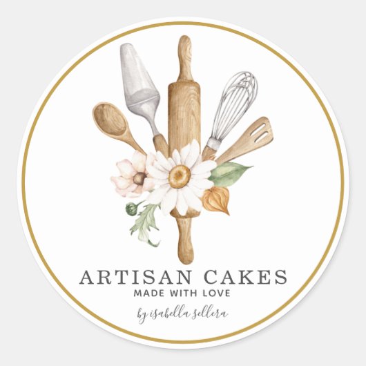 Bäckerei Konditorei Koch Aquarellfarben Backhilfsm Runder Aufkleber (Vorderseite)