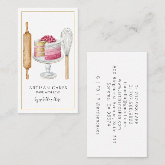 Bäckerei Konditorei Koch Aquarellfarben Backhilfsm Visitenkarte (Vorne/Hinten)