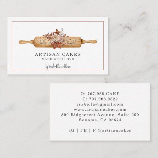 Bäckerei Konditorei Koch Aquarellfarben Backhilfsm Visitenkarte (Vorne/Hinten)