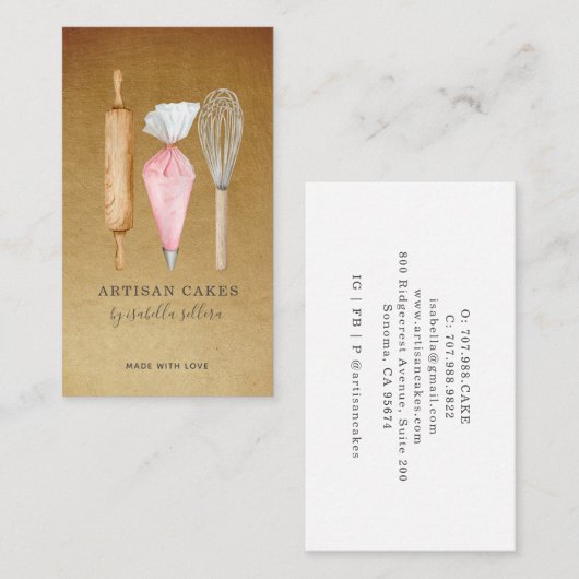 Bäckerei Konditorei Koch Aquarellfarben Backhilfsm Visitenkarte (Vorne/Hinten)