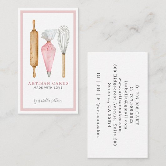 Bäckerei Konditorei Koch Aquarellfarben Backhilfsm Visitenkarte (Vorne/Hinten)