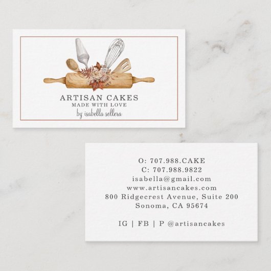 Bäckerei Konditorei Koch Aquarellfarben Backhilfsm Visitenkarte (Vorne/Hinten)