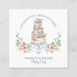 Bäckerei Konditorei Koch Aquarellfarben Blumenkuch Quadratische Visitenkarte