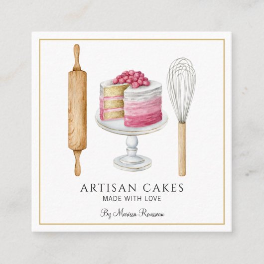 Bäckerei Konditorei Koch Backbackutensien Quadratische Visitenkarte (Vorderseite)