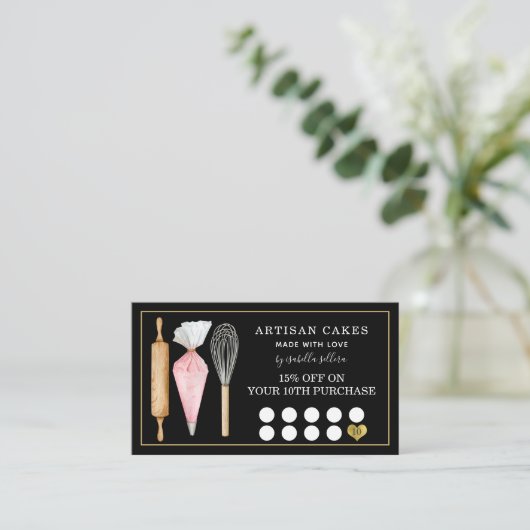 Bäckerei Konditorei Koch Bäcker Tools Black Loyalt Treuekarte (Stehend Vorderseite)