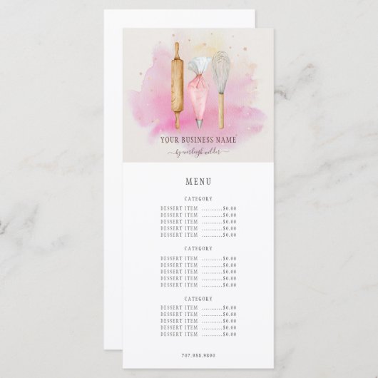 Bäckerei Konditorei Koch Bäcker Utensitis Rosa Pre Menükarte (Vorne/Hinten)