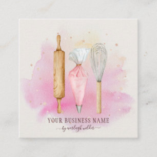 Bäckerei Konditorei Koch Bäcker Utensitis Rosa Quadratische Visitenkarte
