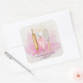 Bäckerei Konditorei Koch Bäcker Utensitis Rosa Quadratischer Aufkleber (Umschlag)