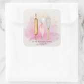 Bäckerei Konditorei Koch Bäcker Utensitis Rosa Quadratischer Aufkleber (Tasche)