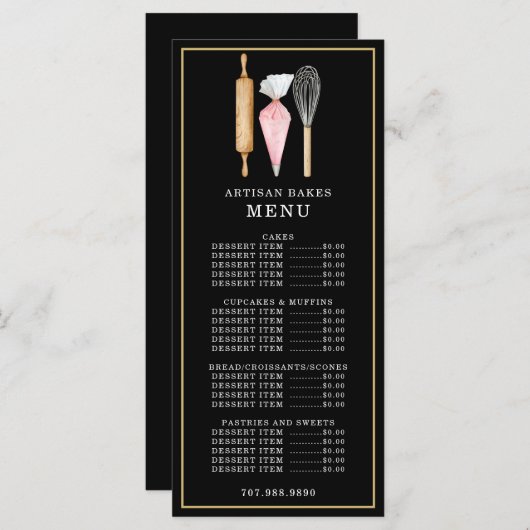 Bäckerei Konditorei Koch Backutensid Schwarz Menükarte (Vorne/Hinten)