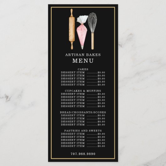 Bäckerei Konditorei Koch Backutensid Schwarz Menükarte (Vorderseite)