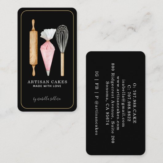 Bäckerei Konditorei Koch Backutensid Schwarz Visitenkarte (Vorne/Hinten)