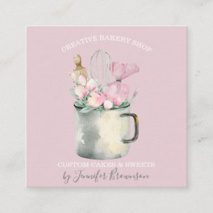 Bäckerei Konditorei Koch Boho rosa Blumengebäck Quadratische Visitenkarte