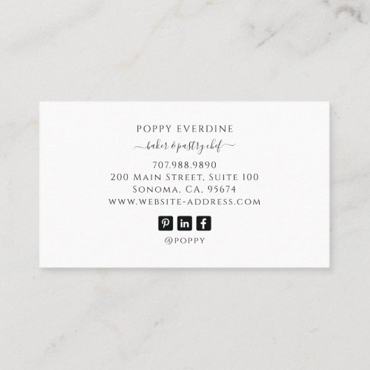Bäckerei Konditorei Koch Catering Eleganter Kuchen Visitenkarte (Rückseite)