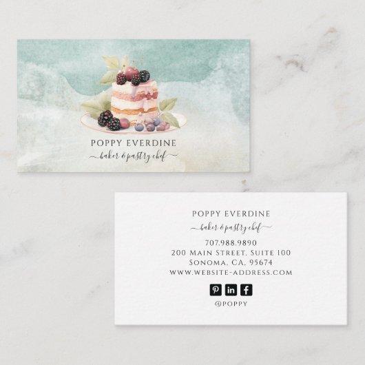 Bäckerei Konditorei Koch Catering Eleganter Kuchen Visitenkarte (Vorne/Hinten)