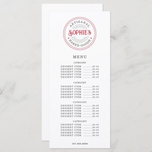 Bäckerei Konditorei Koch Catering Flat Menu Menükarte (Vorne/Hinten)